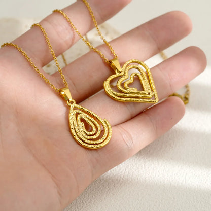 Wholesale Jewelry Simple Style Water Droplets Heart Shape 304 Stainless Steel 18K Gold Plated Pendant Necklace