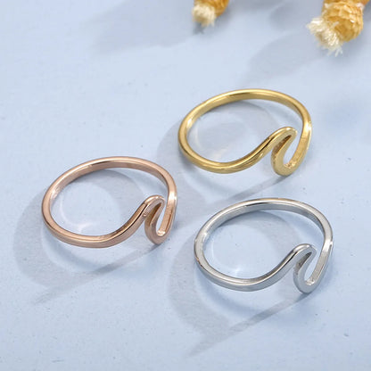 Wholesale Jewelry Simple Style Waves 304 Stainless Steel 18K Gold Plated Plating Rings