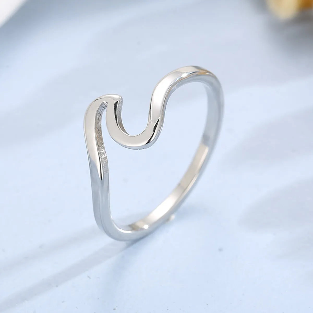 Wholesale Jewelry Simple Style Waves 304 Stainless Steel 18K Gold Plated Plating Rings