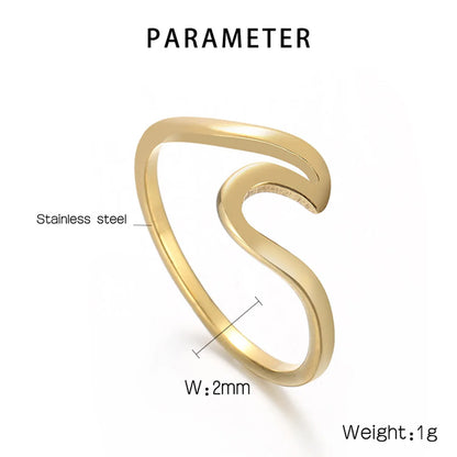 Wholesale Jewelry Simple Style Waves 304 Stainless Steel 18K Gold Plated Plating Rings