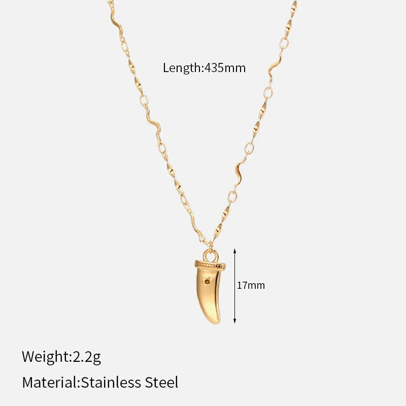 Wholesale Jewelry Simple Style Wolf Tooth 304 Stainless Steel Artificial Rhinestones 14K Gold Plated Inlay Pendant Necklace