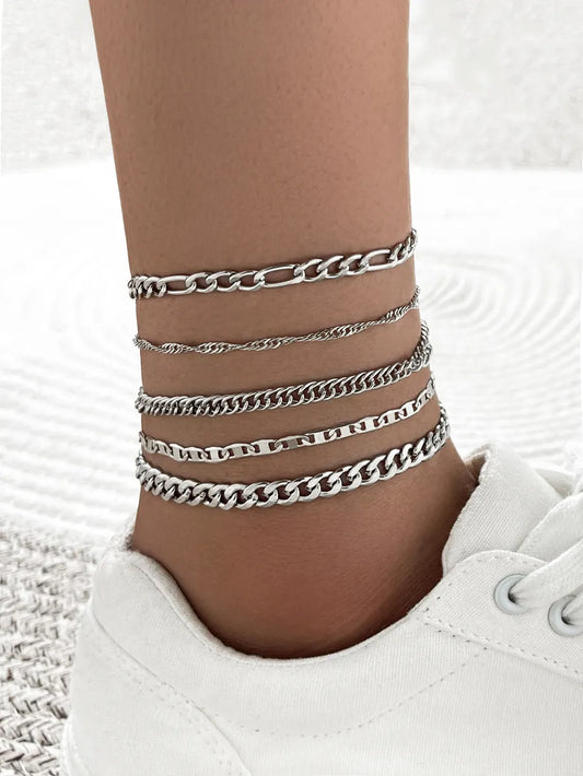 Wholesale Jewelry Simple Thick Snake Chain Anklet Five-piece Set Gooddiy