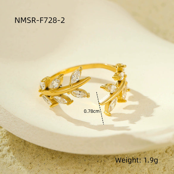 Wholesale Jewelry Simple Zircon Titanium Steel Ring Electroplating Water Drop Heart Open Ring Light Luxury Style