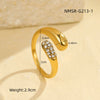 Wholesale Jewelry Simple Zircon Titanium Steel Ring Electroplating Water Drop Heart Open Ring Light Luxury Style