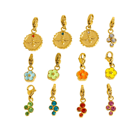 Wholesale Jewelry Small Flower Hanging Lobster Buckle Pendant Stainless Steel Dripping Oil Rhinestones Vacuum In Furnace
