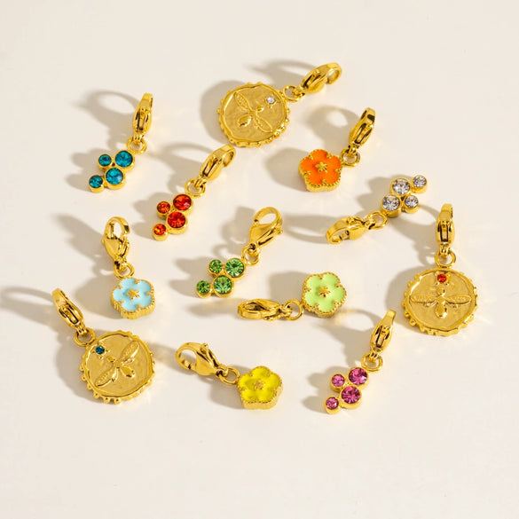 Wholesale Jewelry Small Flower Hanging Lobster Buckle Pendant Stainless Steel Dripping Oil Rhinestones Vacuum In Furnace
