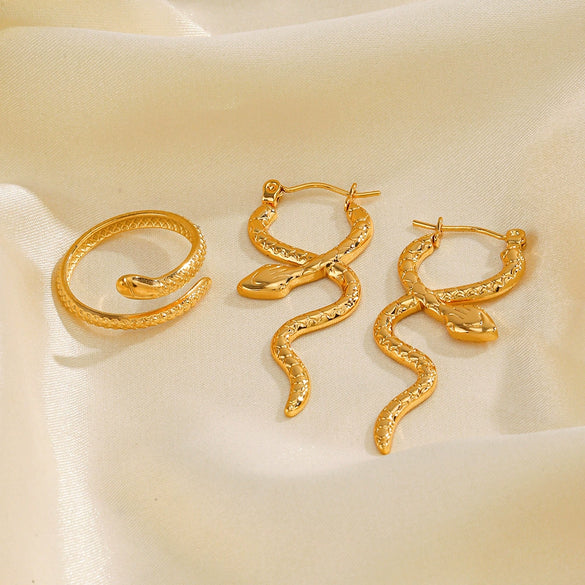 Wholesale Jewelry Snake Style Stainless Steel Electroplated Earrings Ring Suit For Women