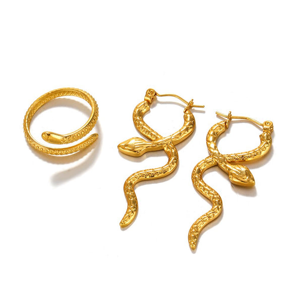 Wholesale Jewelry Snake Style Stainless Steel Electroplated Earrings Ring Suit For Women