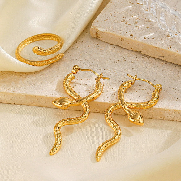 Wholesale Jewelry Snake Style Stainless Steel Electroplated Earrings Ring Suit For Women