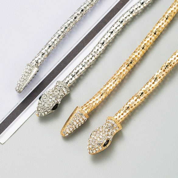 Wholesale Jewelry Snakeshaped Hollow Alloy Chain Necklace Inlaid With Rhinestone