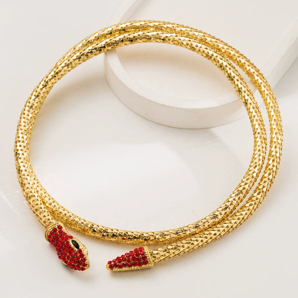 Wholesale Jewelry Snakeshaped Hollow Alloy Chain Necklace Inlaid With Rhinestone