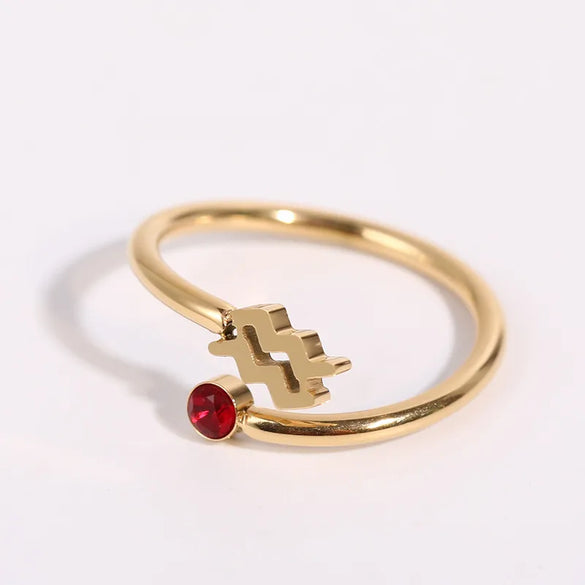 Wholesale Jewelry Solid Color Constellation 304 Stainless Steel Zircon 18K Gold Plated Asymmetrical Inlay Open Rings
