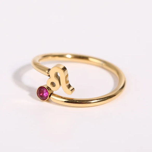 Wholesale Jewelry Solid Color Constellation 304 Stainless Steel Zircon 18K Gold Plated Asymmetrical Inlay Open Rings