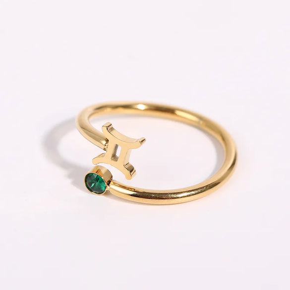Wholesale Jewelry Solid Color Constellation 304 Stainless Steel Zircon 18K Gold Plated Asymmetrical Inlay Open Rings