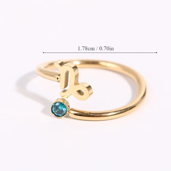 Wholesale Jewelry Solid Color Constellation 304 Stainless Steel Zircon 18K Gold Plated Asymmetrical Inlay Open Rings