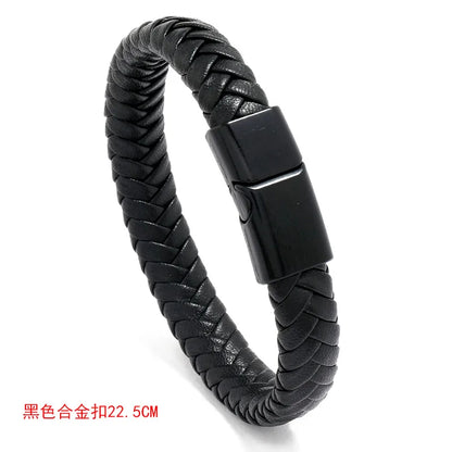 Wholesale Jewelry Solid Color Woven Magnet Buckle Leather Bracelet Nihaojewelry