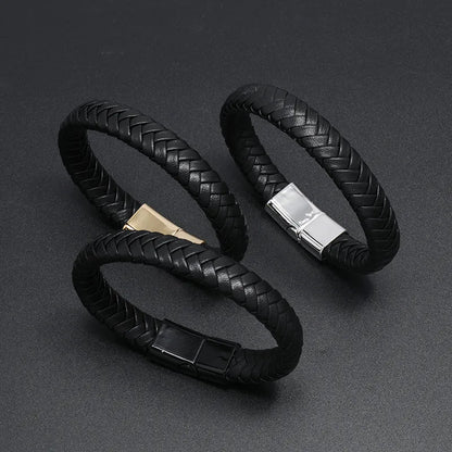 Wholesale Jewelry Solid Color Woven Magnet Buckle Leather Bracelet Nihaojewelry