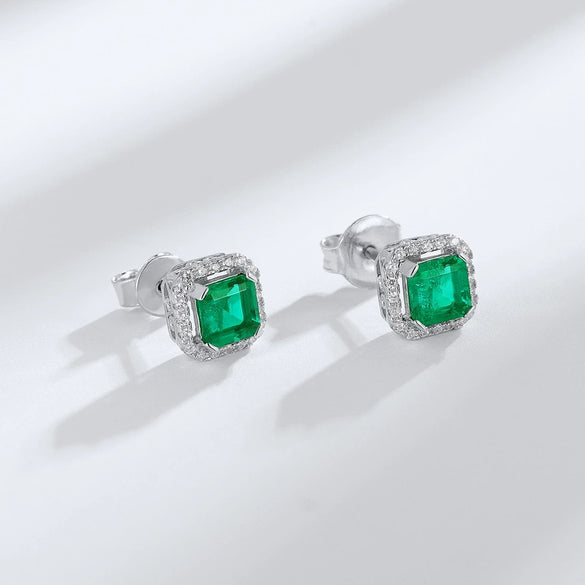Wholesale Jewelry Square Cultivating Emerald Earrings 925 Silver Gold Plated Inlay Geometric Style