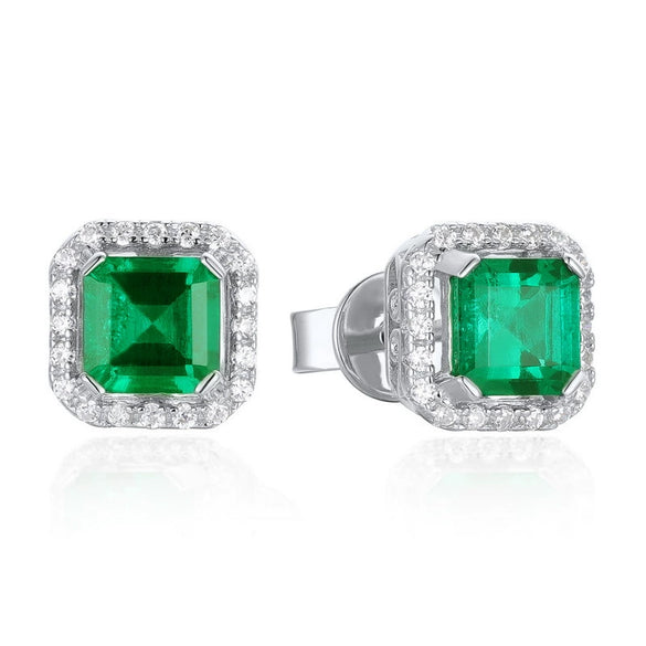Wholesale Jewelry Square Cultivating Emerald Earrings 925 Silver Gold Plated Inlay Geometric Style