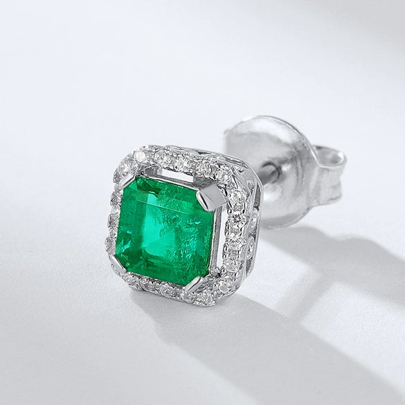Wholesale Jewelry Square Cultivating Emerald Earrings 925 Silver Gold Plated Inlay Geometric Style