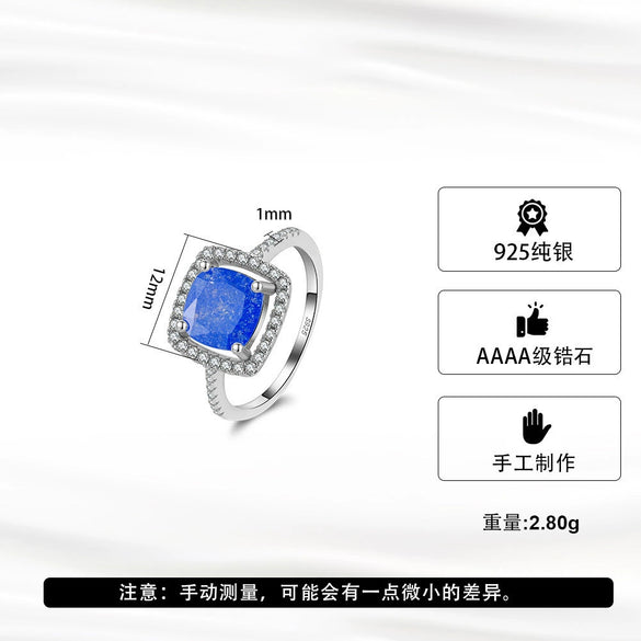 Wholesale Jewelry Square S925 Silver Diamond Ring With Geometric Design And Electroplating Treatment