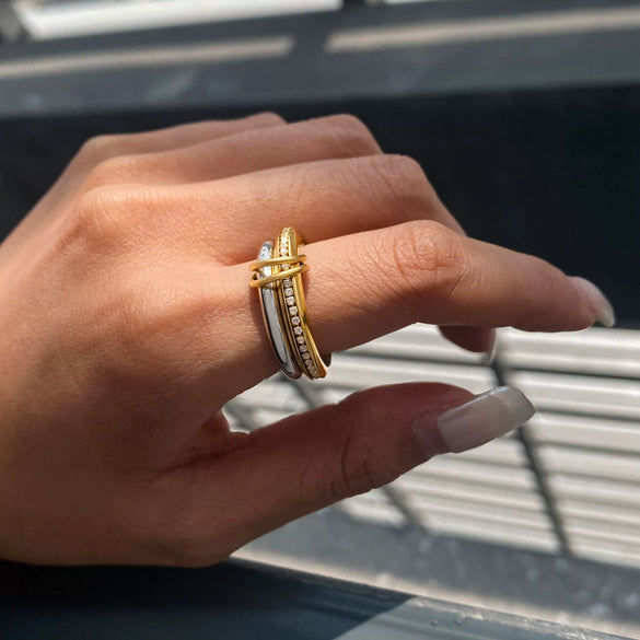 Wholesale Jewelry Stacked Finger Ring Stainless Steel Nonfading Geometric Design Electroplated Women's Ring