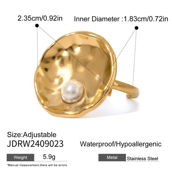 Wholesale Jewelry Stainless Steel Acrylic Pearl Hammered Geometric Ring Electroplated For Women