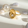 Wholesale Jewelry Stainless Steel Acrylic Pearl Hammered Geometric Ring Electroplated For Women