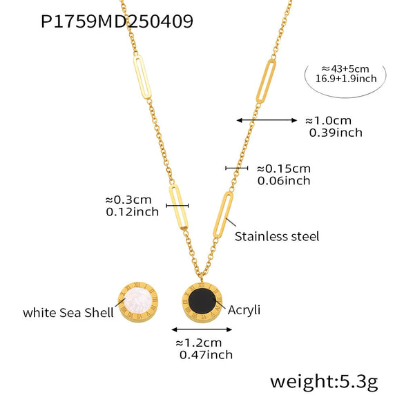 Wholesale Jewelry 316L Stainless Steel Acrylic White Shell Roman Numerals Electroplated Necklace And Bracelet For Women