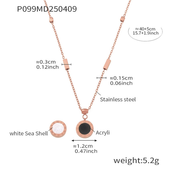 Wholesale Jewelry 316L Stainless Steel Acrylic White Shell Roman Numerals Electroplated Necklace And Bracelet For Women