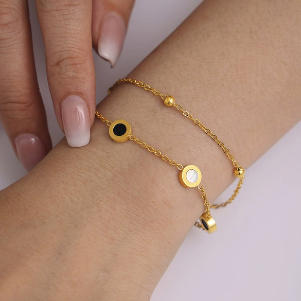 Wholesale Jewelry 316L Stainless Steel Acrylic White Shell Roman Numerals Electroplated Necklace And Bracelet For Women