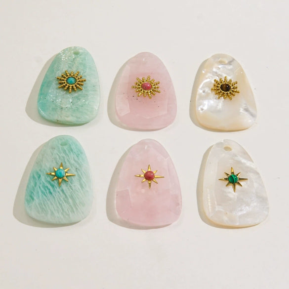 Wholesale Jewelry Stainless Steel And Natural Stone Oval Facet Hand Cut Inlay Accessories