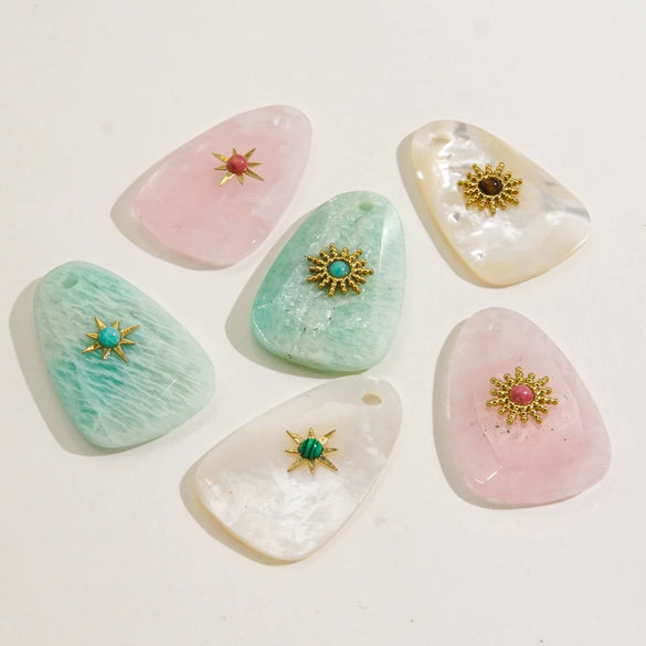 Wholesale Jewelry Stainless Steel And Natural Stone Oval Facet Hand Cut Inlay Accessories