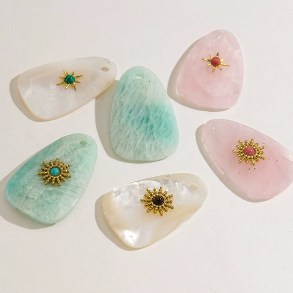 Wholesale Jewelry Stainless Steel And Natural Stone Oval Facet Hand Cut Inlay Accessories