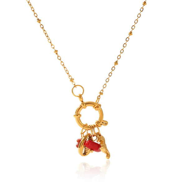 Wholesale Jewelry Stainless Steel And Titanium Steel Animal And Zodiac Pattern Electroplated Spring Buckle Seahorse Shell Pendant Necklace