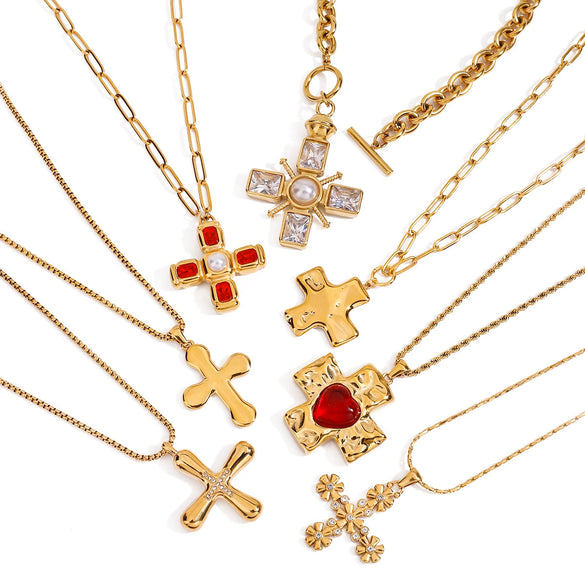 Wholesale Jewelry Stainless Steel And Titanium Steel Geometric Cross Electroplated Women's Necklace