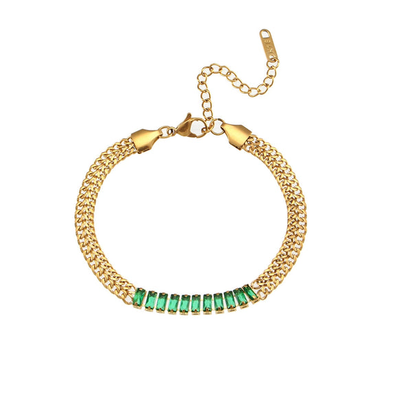 Wholesale Jewelry Stainless Steel And Titanium Steel Geometric Cuban Chain Spliced Zircon Pendant Double Layer Clavicle Chain Necklace For Women Electroplated
