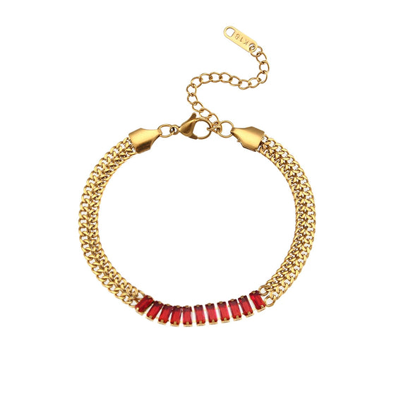Wholesale Jewelry Stainless Steel And Titanium Steel Geometric Cuban Chain Spliced Zircon Pendant Double Layer Clavicle Chain Necklace For Women Electroplated
