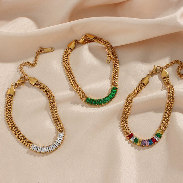 Wholesale Jewelry Stainless Steel And Titanium Steel Geometric Cuban Chain Spliced Zircon Pendant Double Layer Clavicle Chain Necklace For Women Electroplated