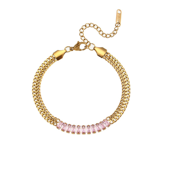 Wholesale Jewelry Stainless Steel And Titanium Steel Geometric Cuban Chain Spliced Zircon Pendant Double Layer Clavicle Chain Necklace For Women Electroplated