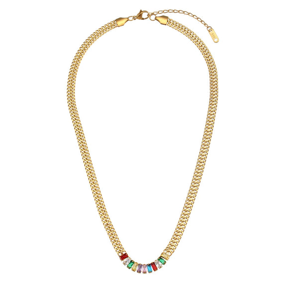 Wholesale Jewelry Stainless Steel And Titanium Steel Geometric Cuban Chain Spliced Zircon Pendant Double Layer Clavicle Chain Necklace For Women Electroplated