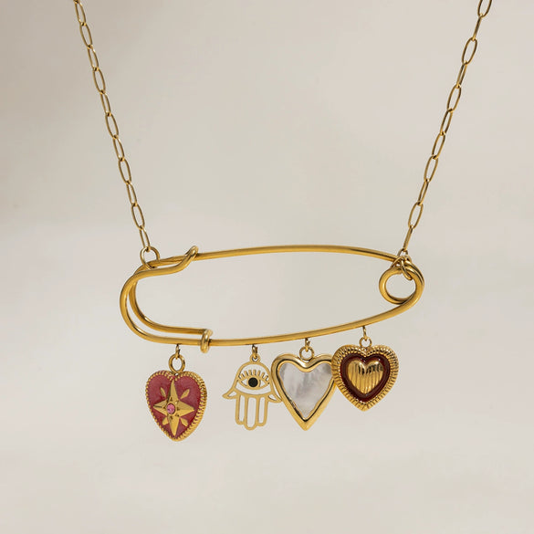 Wholesale Jewelry Stainless Steel And Titanium Steel Geometric Heart Pendant Necklace With Pink Diamond And Oil Dripping Design Electroplated For Women
