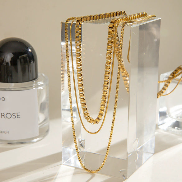 Wholesale Jewelry Stainless Steel And Titanium Steel Geometric Multilayer Stacked Collarbone Necklace Electroplating
