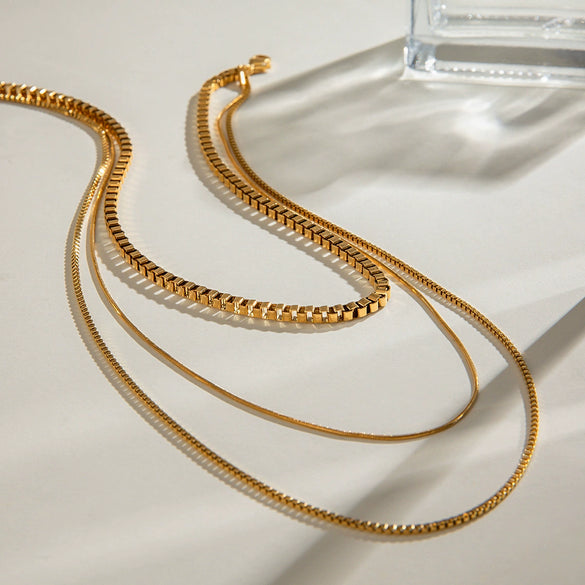 Wholesale Jewelry Stainless Steel And Titanium Steel Geometric Multilayer Stacked Collarbone Necklace Electroplating