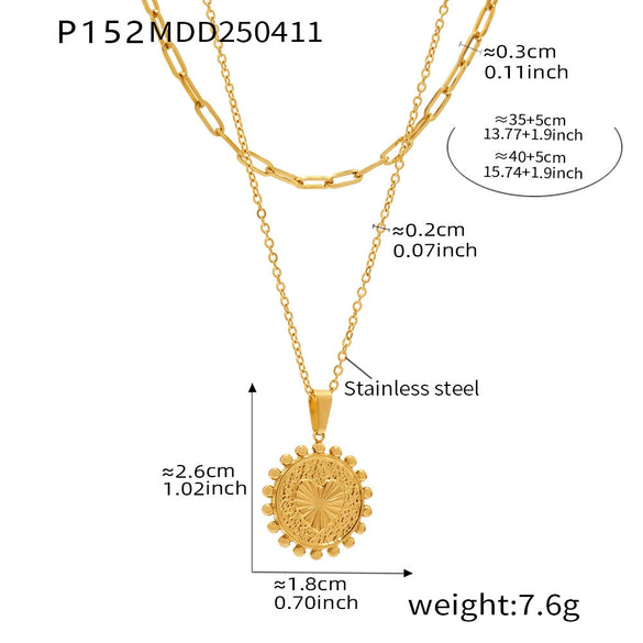 Wholesale Jewelry 316L Stainless Steel And 316L Stainless Steel Geometric Pattern Electroplating Peach Heart Double Necklace For Women