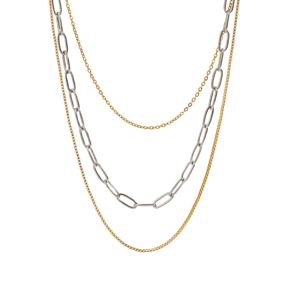 Wholesale Jewelry Stainless Steel And Titanium Steel Geometric Style Multilayer Stacked Necklace With Electroplating
