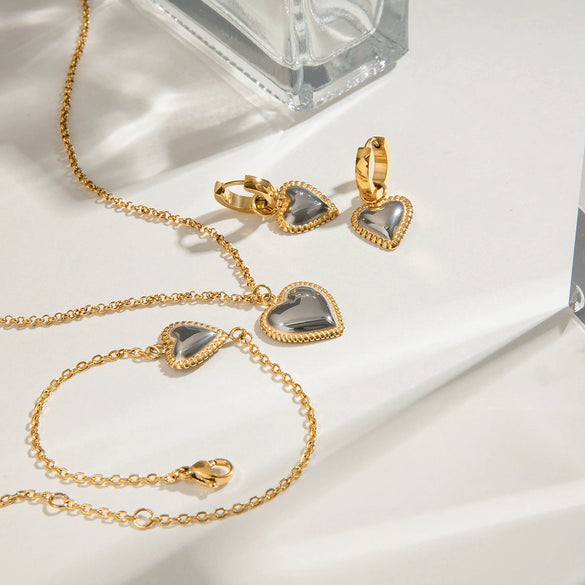 Wholesale Jewelry Stainless Steel And Titanium Steel Heart Shape Electroplating Women's Necklace Bracelet Earrings