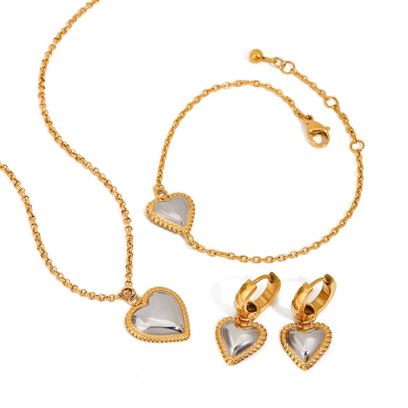 Wholesale Jewelry Stainless Steel And Titanium Steel Heart Shape Electroplating Women's Necklace Bracelet Earrings