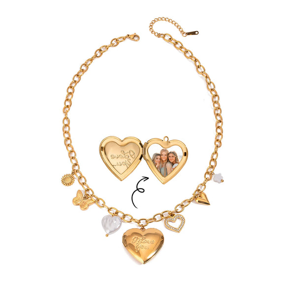 Wholesale Jewelry Stainless Steel And Titanium Steel Heart Shape Love Photo Box Necklace With Electroplating For Women