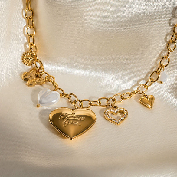 Wholesale Jewelry Stainless Steel And Titanium Steel Heart Shape Love Photo Box Necklace With Electroplating For Women